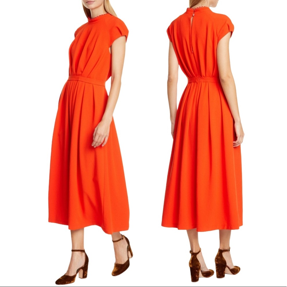 Rachel Comey Red Orange Pleated Midi Dress 12